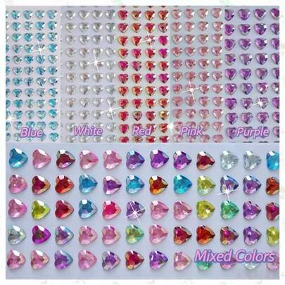 Heart Shape Rhinestone Stickers Self Adhesive, Multi Colors Blue White Red Pink Purple Mixed Crystal Gem Stickers For DIY Crafts Phone Case Scrapbooking Kids Handmade Decor