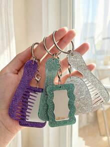 Acrylic Glittering Heart-Shaped Mirror, Comb Set, Keychain, Bag, Pendant, Exquisite Essential Makeup Items For Girls - Love - View 3
