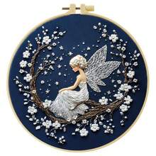 1PC 20*20cm/7.9*7.9in,Evening Theme: Animals And Fairies Embroidery Kit, DIY Handmade Embroidery Set For Adult Beginners, Home Gift, Women's Sewing Gift, Including User Manual, Printed Pattern Fabric, Embroidery Frame, Needle And Thread. - Animals and Fairies - View 16