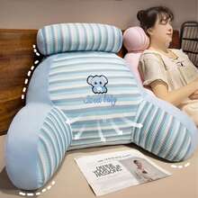 Striped Embroidered Multi-Functional Wrap-Around Bed Backrest Pillow, Zoned Lumbar And Neck Support Soft Backrest, Multi-Use For Reading / Office / Sofa / Nap / Footrest, 3D Wrap-Around Waist And Back Support, Skin-Friendly Breathable Striped Fabric, Multiple Cartoon Embroidery Color Options, Suitable For Dorm, Bedroom And Home, Relieves Fatigue From Long Sitting, Great Home Essential, Perfect Gift Choice - Multiple Styles - View 4