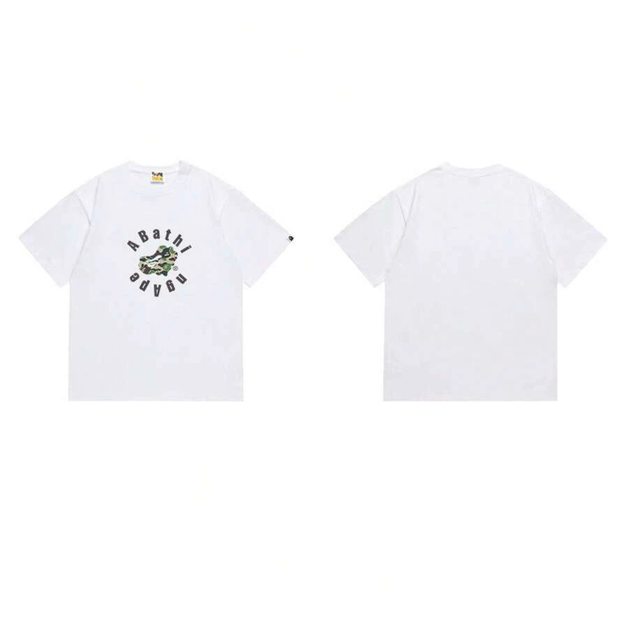 1 pieza, camiseta de pareja de marca de moda, disponibilidad a largo plazo de camisetas holgadas de manga corta, cuello redondo y peso pesado de la marca de moda de verano Ape Head para pare - 1292 Blanco Verde - Ver 1