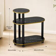 EZIFY 3-Tier Storage Side Table, Sofa Table With Easy Moving Wheels, Stable Support With Thick Boards Coffee Table, Space-Saving Design Movable Storage Cart For Living Room Bedroom Office - Black Marble Pattern - View 3