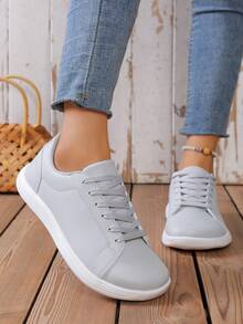 AOSEIN Women's Plus Size Wide Toe Box Athletic Shoes, Faux Leather Striped Decor, Front Lace-Up, Soft Sole, Lightweight, Suitable For Daily Casual Wear - Grey - View 4