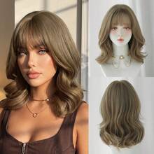 NAMM Short Curly Brown Wig With Bangs Shoulder-Length Body Wave Wig, Natural-Looking Synthetic Heat-Resistant Fiber Wig For Women Daily Party Use 14 Inch ( Chestnut Brown, Dark Brown, Blonde ) - Multicolor - View 10