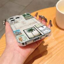 1pc Saudi Post Pattern New Premium Classic Minimalist Retro Patchwork Aesthetic Popular Style Suitable For Friends, Family, Couples, Yourself Birthday Gift, Holiday Gift, Black Matte Soft Shell Dustproof Waterproof Compatible With IPhone 16/15/14/13/12/11/Pro/ProMax/X/XR/XS/XSMAX/7/8/PLUS - Multicolor - View 4