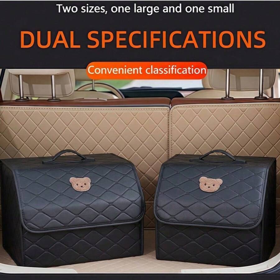 Car Trunk Storage Box Leather MultifunctionalVehicle Foldable Storage Box Organizer Car InteriorAccessories