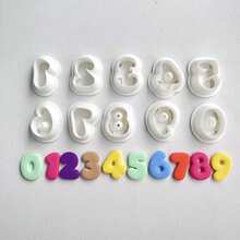 10PCS Number Shaped Soft Clay Jewelry Molds, 10pcs Number Shaped Keychain Molds, DIY Earring Jewelry And Handmade Polymer Clay Cutter, For Earrings, Brooches, Pendants, Pottery Molds, High Precision Soft Clay Cutter - White - View 2