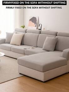 1pc Elastic Thickened Comfortable Fleece Sofa Cover, Non-Slip Full Coverage Sofa Seat Cover, All-Season Universal Sofa Cushion Cover, Fabric Thickened Sofa Cover Cloth, Machine Washable, Dust-Proof, Dirt-Resistant, Home Decor, Pet-Friendly Protective Cover, Light Gray Fresh Room Decoration, Adjustable Corner Sofa Cover Suitable For Bedroom, Office, Living Room Combination And L-Shaped Sofa Blanket And 1234 Seat Covers - Light Grey - View 7