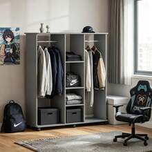 Öffnen Kleidungshalter,Mobile Open Garment Rack Storage Organizer Mit Multi-Fächern,Freistehende Kleidung Display Rack - 灰色 - 查看 1