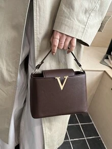 時尚極簡純色方形包 2026新款小眾設計斜挎包手提包 - 咖啡棕 - 查看 2