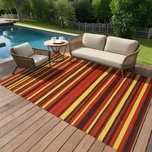 Huisuilinss Waterproof Outdoor Rug,Plastic Rug,Striped Plastic Straw Rug,Reversible Foldable Mat,Modern Carpet,Camping Rug With Portable Bag For Picnic Backyard Deck Balcony - 9*12ft Orange Red - View 1
