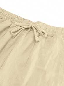 Men's Khaki Linen Woven Loose Casual Pants, Spring/Autumn & Summer, Breathable - Khaki - View 7