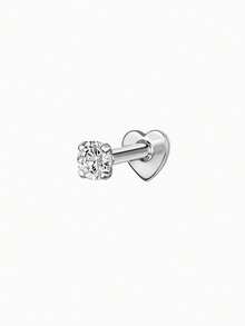 1pc 925 Sterling Silver Heart Flat Back Stud Earring, Press-In Screwless Flat Back Earring, Tragedy Earring, Flat Back Earring, Spiral Earring, Cartilage Earring - Silver - View 17