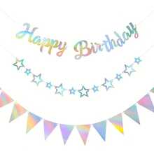 3pcs Rainbow Birthday Banners, Hanging Star Tassel Flags, Shiny Rainbow Party Decorations, Suitable For Women, Men, Girls And Adults - Multicolor - View 7