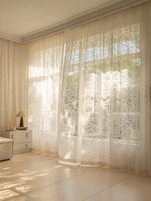 2pcs Luxury Linen Knit With Beautiful Lace Curtains, Vine Pattern. Top Rod Pocket Design, High-End Farmhouse Curtains Suitable For Living Room, Bedroom And Dining Room Decoration - Beige - View 3