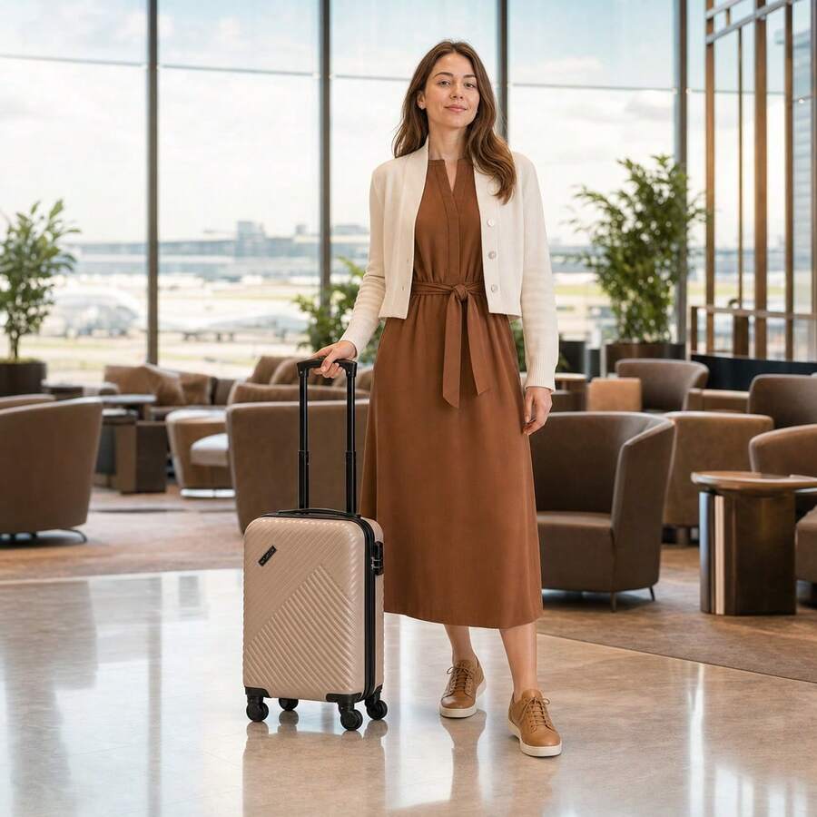 16" ABS Diamond-Textured Carry-On Spinner Luggage, TSA Lock - Champagne - View 1