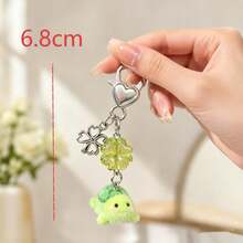 1pc/2pcs Unisex Cartoon Flocked Turtle Pendant Lucky Four-Leaf Clover Beaded Accessory Alloy Four-Leaf Clover Charm Keychain Cute Fresh Bag Charm - Green - View 4