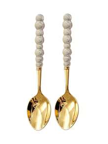 2/10/20pcs Beautiful Pearl Shaped Stainless Steel Tableware Silverware Set, Golden,Including Ceramic Handle Spoons, Forks, Unique And Elegant Porcelain With Shell Luster, Kitchen Tools And Accessories, Perfect For Restaurants, Daily Family Meals - Multicolor - View 22