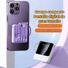 Mini batería externa multifuncional de 20000 mAh, tamaño de bolsillo, Carga lenta de 5W, cargador portátil recargable de gran capacidad y atractivo para teléfonos móviles, cable desmontable 4 en 1 integrado, luz LED dual ultrabrillante, batería externa imprescindible para viajes al aire libre, pantalla digital inteligente, entrada Micro USB y USB-C, salida USB-C, regalo ideal para novias, compatible con iPhone 6 7 8 X XS XR 11 12 13 14 15 16 Mini Plus Pro Max - Blanco - Ver 8