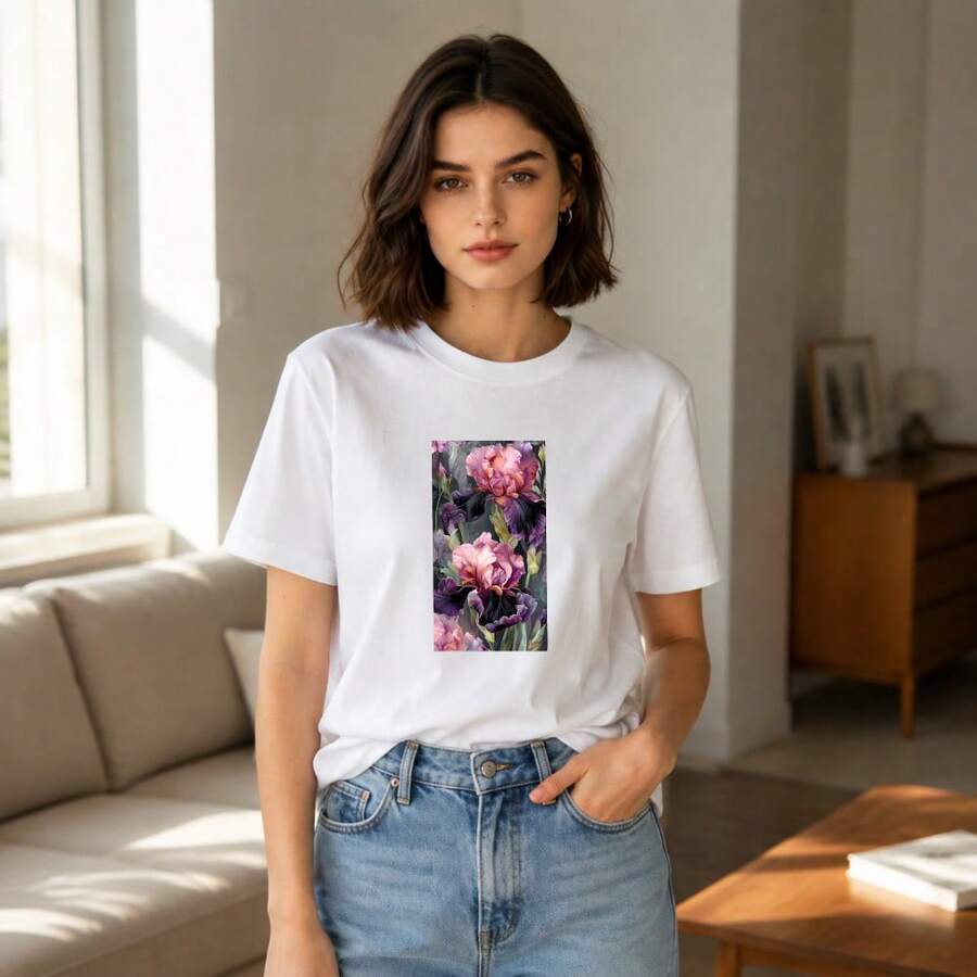 Chic Retro Luxury Vintage Art Deco Motif Unisex Crew Tee Soft Cotton Street Essential Outfit - 白色 - 查看 1