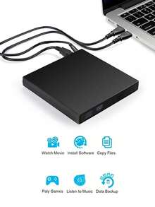 1pc Portable External CD/DVD Writer - USB 3.0 Type-C External DVD-ROM Drive, Rewritable Disc Writer, Compatible With Laptop And Desktop, Plug And Play, No Driver Required - View 4