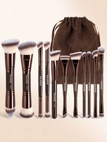 MAANGE 6/11/22件專業化妝刷套組，合成刷毛/超柔軟化妝刷，包含收納袋、禮盒與美妝蛋，便攜且適合旅行。可用作修容刷、腮紅刷、底妝刷、蜜粉刷、眼影刷、高光刷、輪廓刷、暈染刷、遮瑕刷、眼線刷、眉刷等。適用於居家、浴室、客廳、臥室梳妝台、旅行或戶外使用，送給女性與女孩的完美禮物 - 咖啡棕 - 查看 6