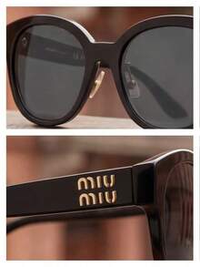 Miu Miu Black Oval Frame Gold Logo UV Protection Fashion Women's Sunglasses Summer Beach Style - Black - View 5