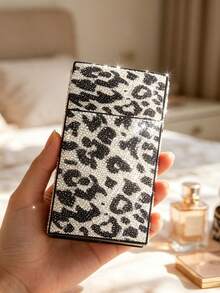 Full Rhinestone Leopard Print Mini Hair Clip Storage Box, Luxury Rhinestone Portable Multi-Functional Storage Box, Internet Celebrity Ins Style Portable Makeup Tool Storage Bag. Flip Cover Dust-Proof Design, Suitable For Travel, Hotel, Commute And Daily Storage. Exquisite Rhinestone Leopard Print, Suitable For Makeup Bloggers, Makeup Lovers, Can Store Mini Makeup Brushes, Lip Brushes, Fashionable Versatile Portable Makeup Storage Item. Couples, Birthday Gift, Back To School Season, Teacher's Day - Multicolor - View 8