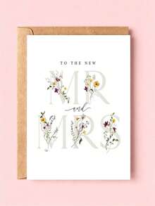 1pc "To Newlyweds" Floral Wedding Greeting Card With Envelope, Watercolor Wildflower Design, Elegant Wedding Blessing Card, Suitable For Couples And Friends, Blank Inside, Suitable For Wedding, Engagement And Back To School Season - Multicolor - View 2