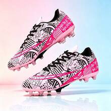1 Pair Adult Football Cleats, AG/FG Studs, Outdoor Artificial Turf Sports Shoes, Indoor 5-A-Side Football Training Shoes, Professional Rugby Shoes - Pink - View 1