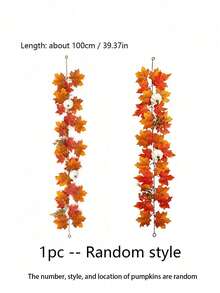 100/200 Cm Halloween Autumn Maple Leaf Vine, Artificial Maple Leaf Wreath With White Pumpkin Vine, Suitable For Indoor And Outdoor Party Decorations, Autumn Home Decorations, Room Decorations, Garden And Courtyard Fireplace Decorations - Multicolor - View 10