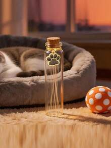 Pet Hair Memorial Bottle, Pet Hair Collection Jar, Transparent Glass Pet Memorial Bottle With Paw Print Pendant, Dog Hair And Cat Whisker Mini Memorial Can, Pet Owner Pet Loss Memorial Gift - Multicolor - View 6