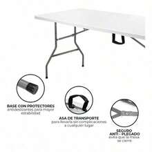 Mesa Plegable 1.80m - Tipo Portafolio de Plástico-- Blanca para Jardín Exterior - Blanco - Ver 4