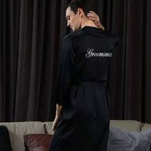 1PC Gilded Letters Bathrobe Groom Bride & Bridesmaid Initial Letter Robe, Bridal Party Prep Wear, Wedding Ceremony & Reception Accessories Pajama Ladies Spring Summer Wedding Bridesmaid Pajama Bride Bestie Party Embroidered Bathrobe - Black Groomsman - View 10