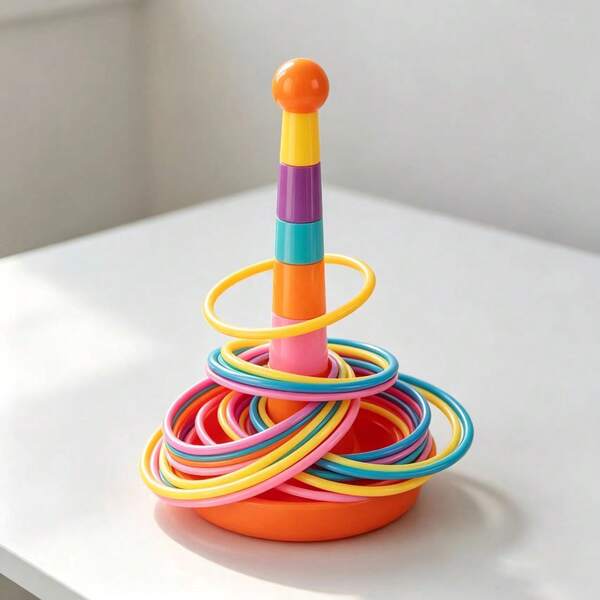 Portable Colorful Ring Toss Game Toy, Detachable Stackable Pillar With 3 Sizes Of Plastic Rings, Stable Non-Slip Base, Indoor/Outdoor Educational Color Recognition Game (Plastic Ring Color Random) (Pillar Color Random) (Tower Tip Color Random)