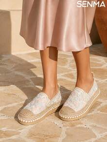 SENMA 3D Rose Mesh Slip-On Women's Shoes With V-Shaped Elastic Opening, Back Strap And PVC Soft Sole, Suitable For Daily Casual Wear - Pink Roses - View 1