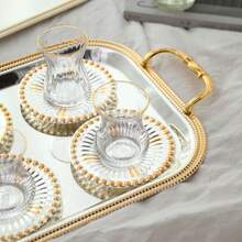 ALMAMARA 1/2/3pcs,Luxury Dual-Tone Iron Tray: Silver Base, Gold Edge & Diamond Engraving, Table/Wedding/Display Shelf | Nature-Inspired Luxury Home Accessories - Multicolor - View 10