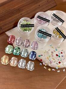 40pcs Flat Back Rhinestones Nail Art Decor, Sparkling K9 Mixed Heart, Water Drop, Irregular Shaped Rhinestones Nail Decoration, Glitter Nail Art Accessories - Multicolor - View 6
