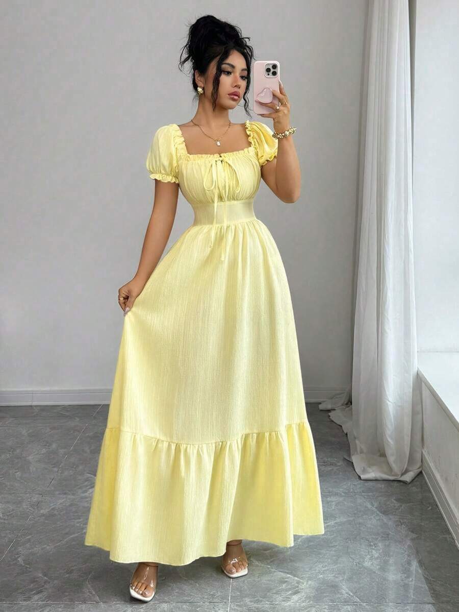 Women Short Dresses - Yellow - View 1