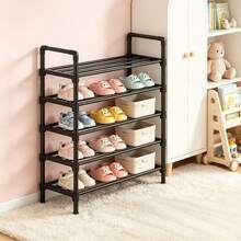 5/4/3/2 Layer Black Tubular Shoe Storage Rack, Sturdy Freestanding Shoe Organizer With Raised Guardrail, Waterproof Easy Assembly Shoe Shelf, Large Capacity Shoe Holder For Entryway, Hallway, Apartment, Rental House Indoor Furniture - Black - View 4