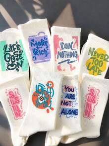 5 Pairs Women's Letter Graffiti Sports Sweat-Absorbing Couple Mid-Calf Socks - Multicolor - View 1