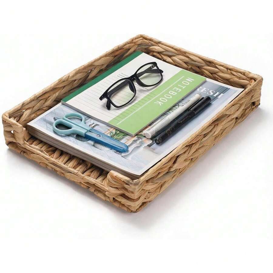 Hyacinth Letter Tray, Wicker Desk Tray, Woven Desk Organizer, A4 Paper, Document, File, Mail, Magazine Storage Basket Office, Classroom, Home Desktop - 1 - View 1