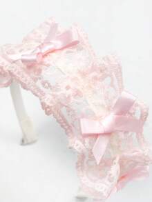 1件粉色蝴蝶結蕾絲飾邊髮箍，優雅百搭甜美公主風髮飾，Lolita髮箍配件，生日禮物首選 - 粉色 - 查看 4