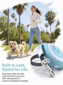 Retractable Dog Leash, Pet Walking Rope, Suitable For Small And Medium Dogs, Cute Paw Print Pattern, Anti-Tangle And Anti-Escape Design, Comfortable Grip Handle, One-Click Automatic Retraction, Outdoor Daily Pet Supplies - Baby Blue - View 3