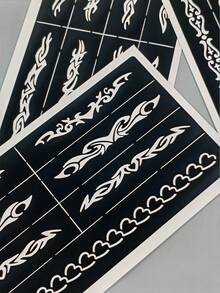 3 Estilos de Plantillas de Tatuaje de Henna con Cadena de Tótem, Diseño Clásico Hueco Vintage, Herramienta de Pintura Corporal DIY para Muñeca y Brazo Superior, Adecuado para Festivales de Música, Fiestas, Atuendos de Chica Sexy - Negro - Ver 7