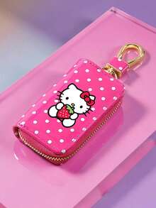 SANRIO 1PC Hello Kitty Cinnamoroll Kuromi Polka Dot Key Case, Glossy Zipper Key Pouch With Metal Clip For Car Keys, Travel & Daily Use - Multicolor - View 13