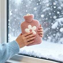Removable Washable Cloth Cover Hand Warmer 500ml/16.9oz Capacity Hot Water Bottle PVC Thickened Water Injection Hand Warmer Winter Warm Portable Design, Two Colors Available, Hot Water Bottle - Pink - View 3
