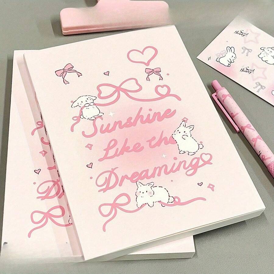 1pc Fashion A5 Blank Notebook, Bow And Rabbit Pattern, Highly Attractive Girly Design, Thickened Sketchbook For Students, Suitable For Notes, Drawing Or Doodling, Learning Supplies, Office Stationery - Multiple Styles - View 1