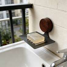 Suction Cup Walnut Wood Soap Holder, Shower And Bathroom Soap Rack, Walnut Wood And Stainless Steel Frame, With Self-Draining Design, Detachable, Reusable, Waterproof, Suitable For Shower, Bathtub, Kitchen, Toilet, Easy Installation - Multiple Styles - View 9