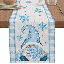 Taplak Meja Natal Motif Kurcaci Biru, Kepingan Salju, Kotak-kotak, Dekorasi Pesta Liburan, Taplak Meja Makan Dapur Natal Musim Dingin yang Dapat Digunakan Kembali, Dekorasi Natal - MultiWarna - View 11